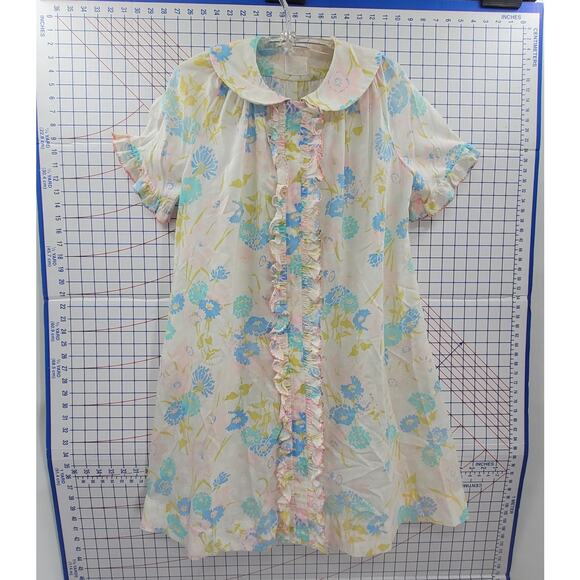 Lougers Vintage Bright Pink Blue‎ Ruffle Front Cottagecore House Dress - Picture 5 of 12